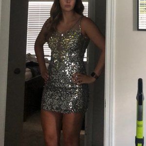 Silver Sequin Mini Dress